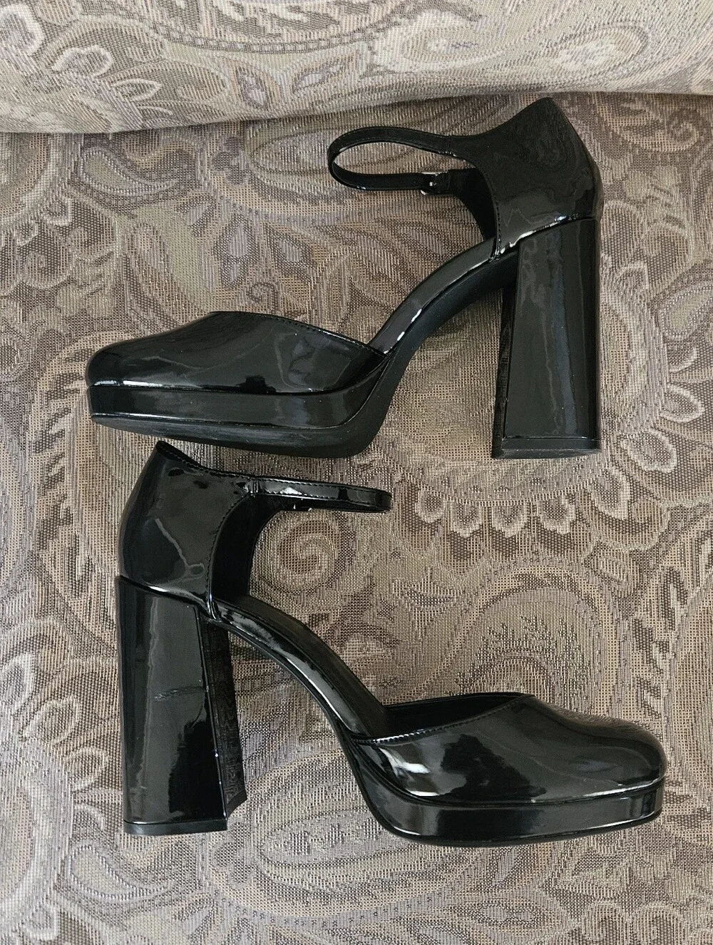 MADDEN GIRL Synthetic Black Patent Mary Jane Platform High Heels Sz 9.5M